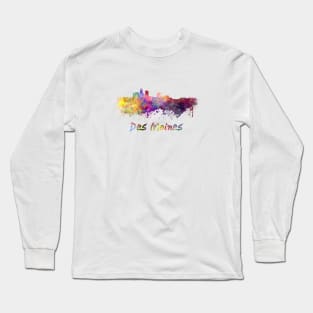 Des moines skyline in watercolor Long Sleeve T-Shirt